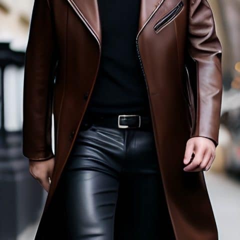 veste longue en cuir pour homme